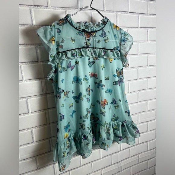 Knitworks Butterfly Print Ruffle girls blouse / green size L(14) - Picture 6 of 9